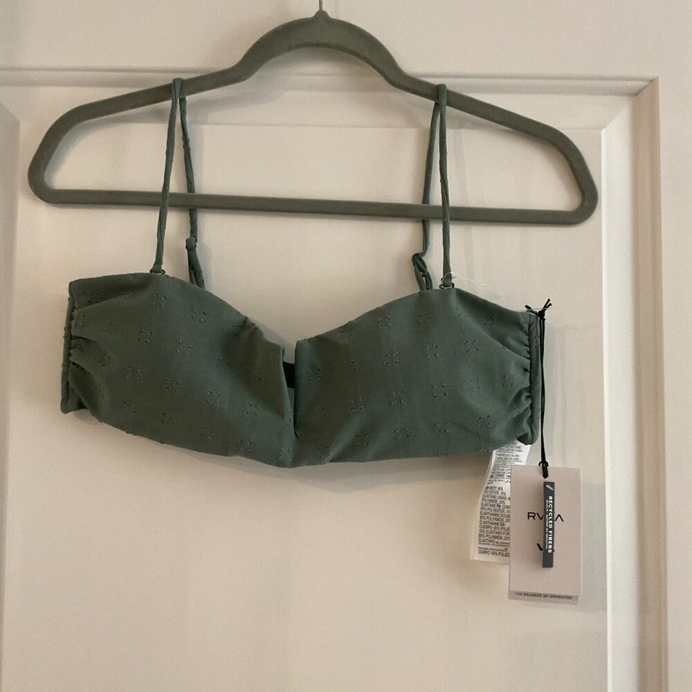 RVCA Womens Bikini Top NWT Size Medium M 10 Greetings V Wire Bandeau Green